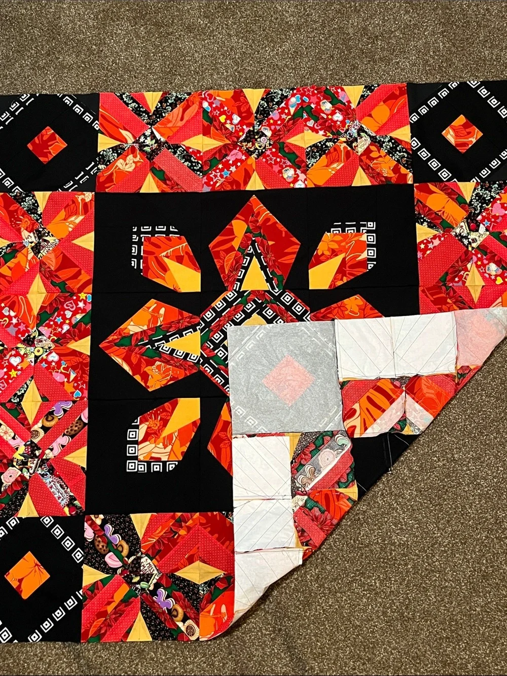Medallion quilt top unfinished 52” x 52”